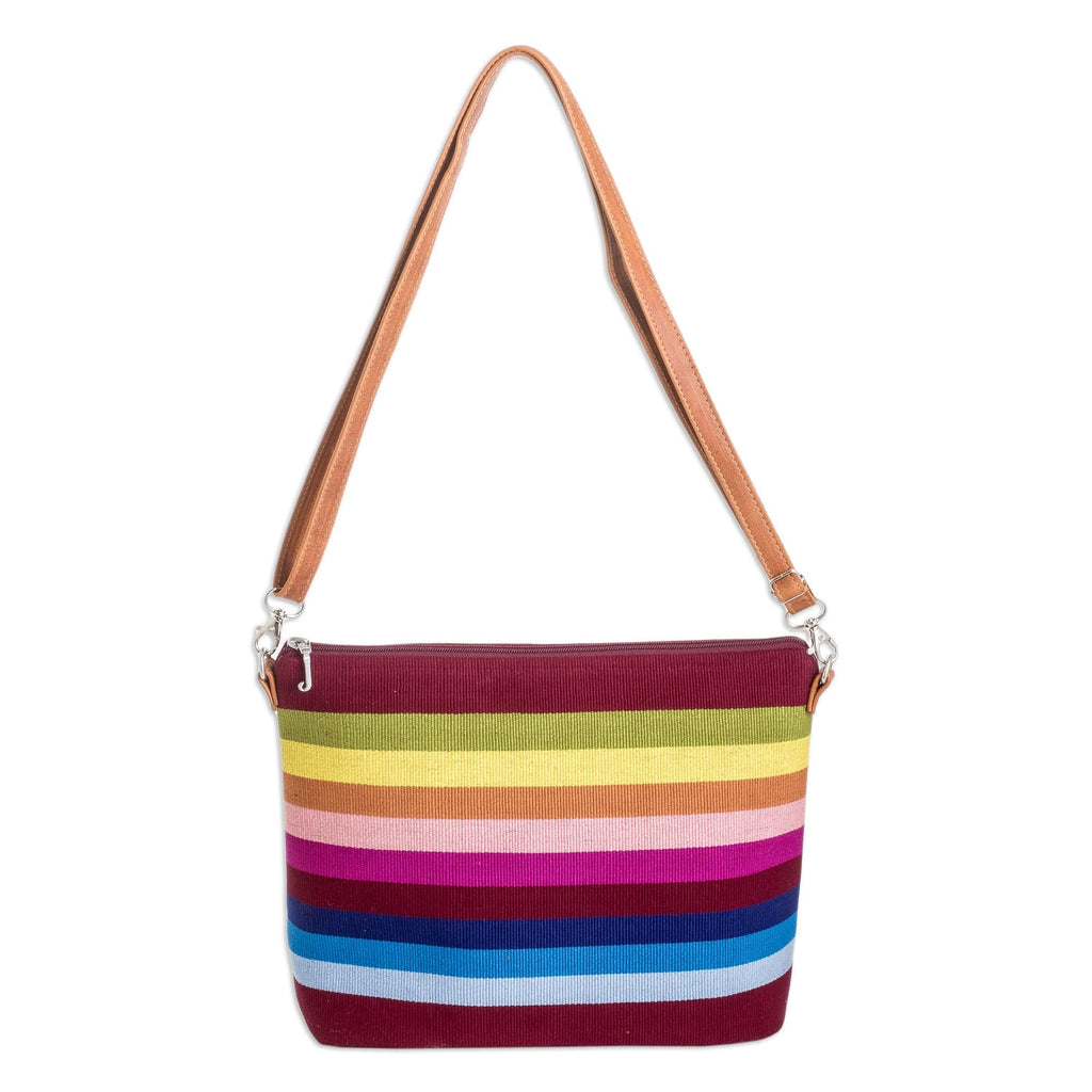 Handwoven Striped Cotton Shoulder Bag with Leather Straps - Pura Vida