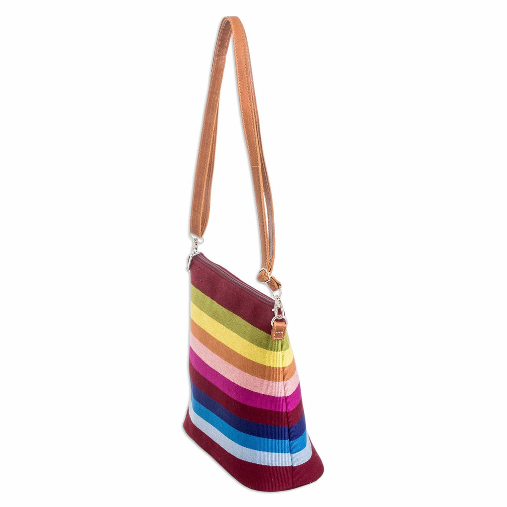 Handwoven Striped Cotton Shoulder Bag with Leather Straps - Pura Vida