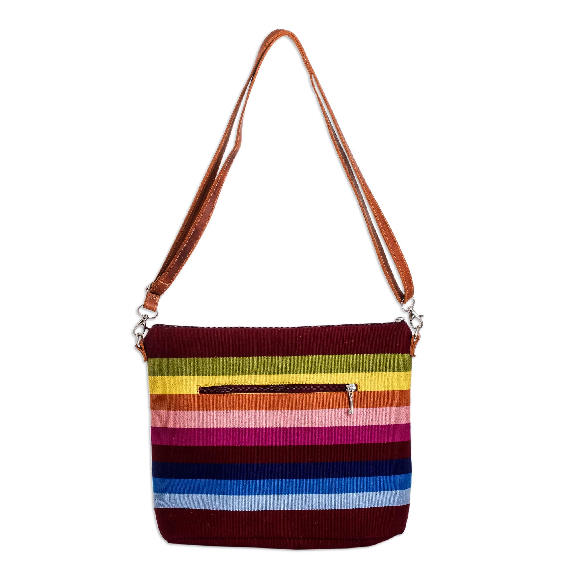 Handwoven Striped Cotton Shoulder Bag with Leather Straps - Pura Vida