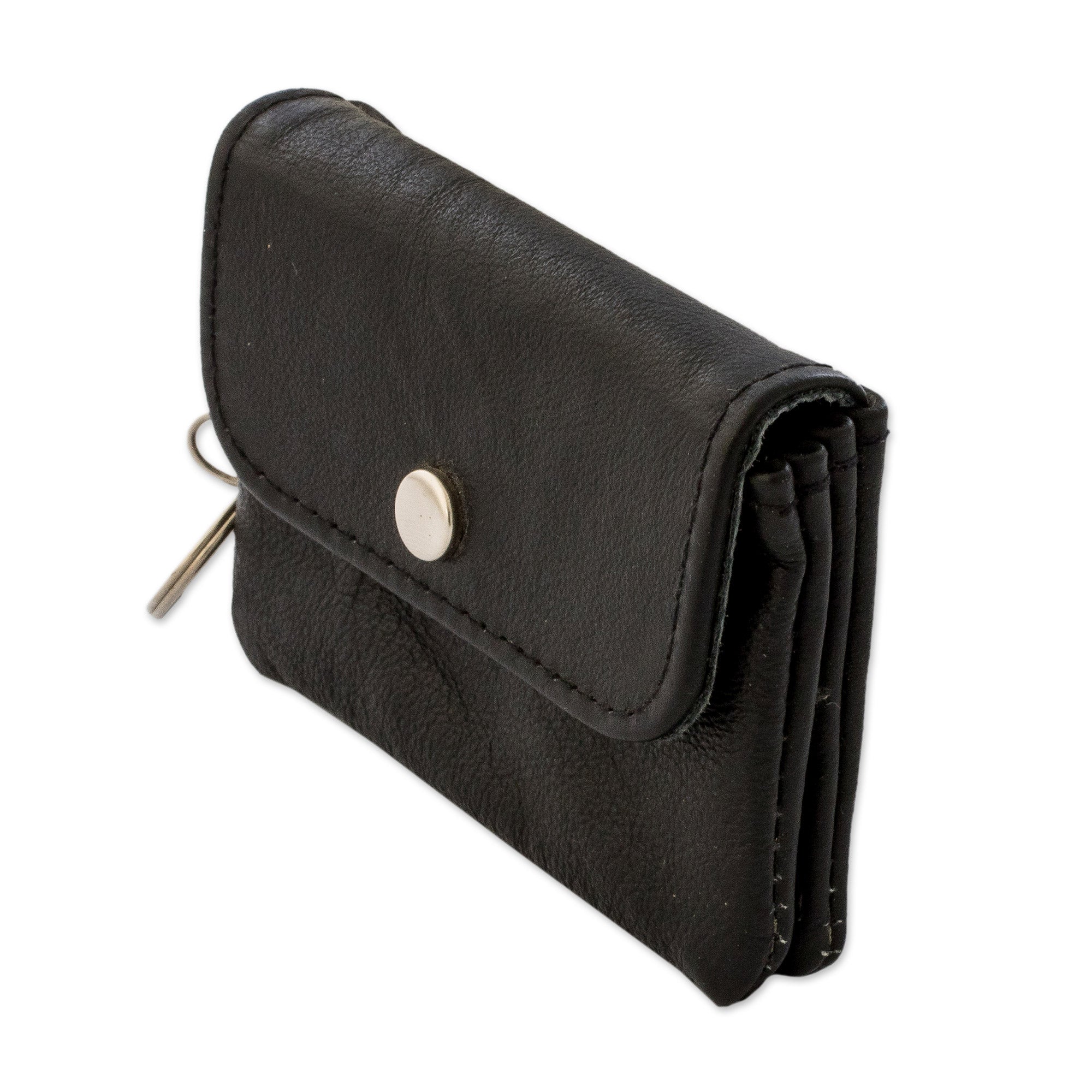 Eco-Friendly Black Leather Coin Purse with Snap Closure - Comfortable Prosperity