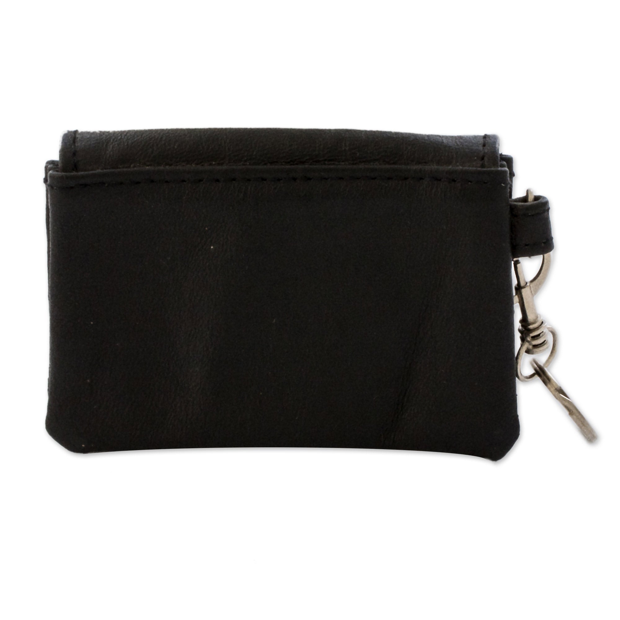 Eco-Friendly Black Leather Coin Purse with Snap Closure - Comfortable Prosperity