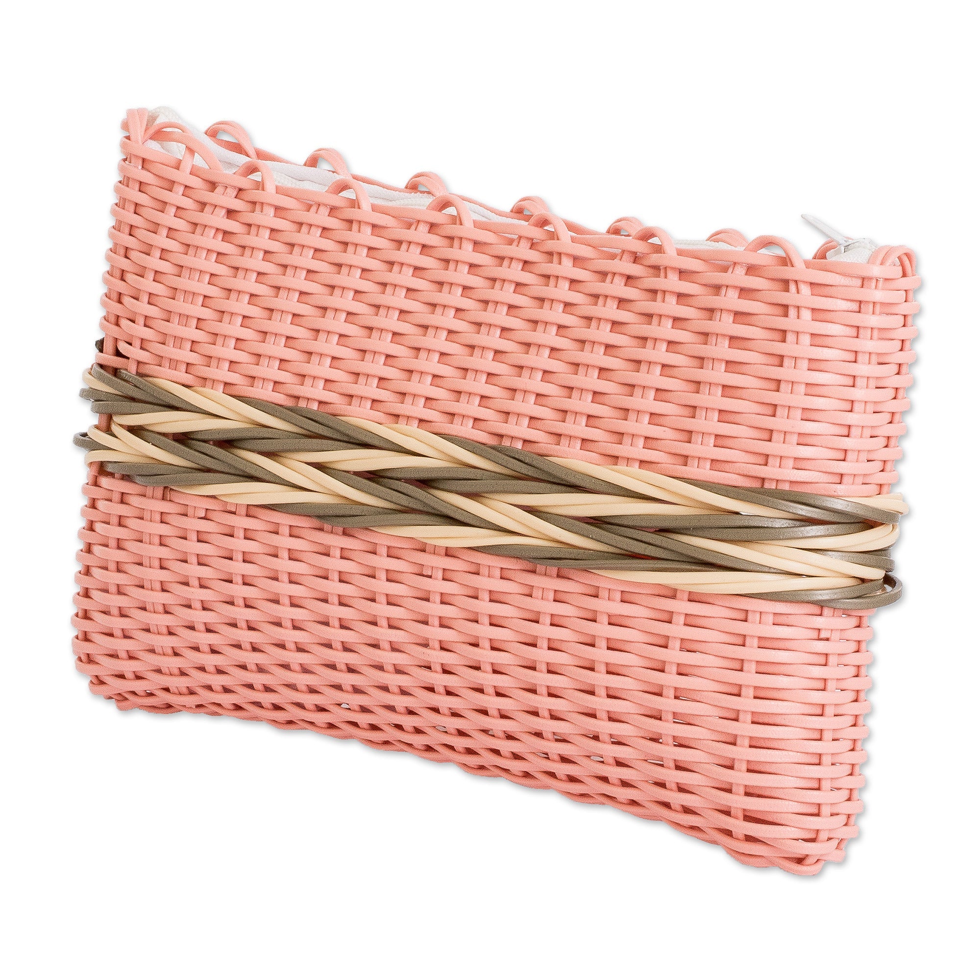 Hand-Woven Recycled Vinyl Cord Cosmetic Bag in Peach Hue - Peachy Keen