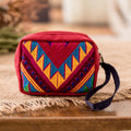 Geometric-Patterned Zippered Red Cotton Coin Purse - Practical Red