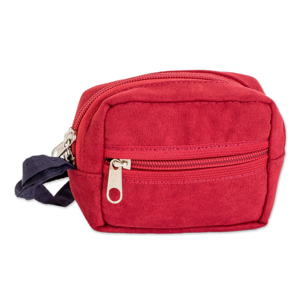 Geometric-Patterned Zippered Red Cotton Coin Purse - Practical Red