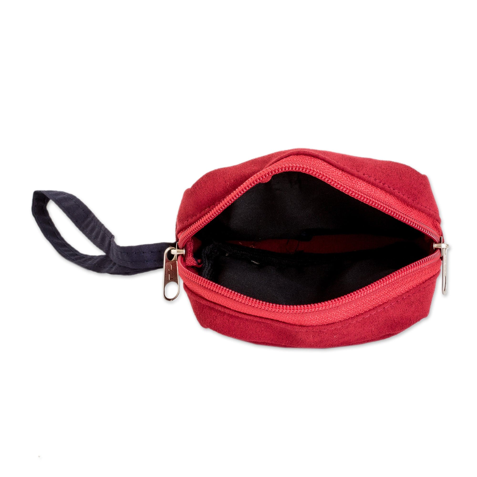 Geometric-Patterned Zippered Red Cotton Coin Purse - Practical Red