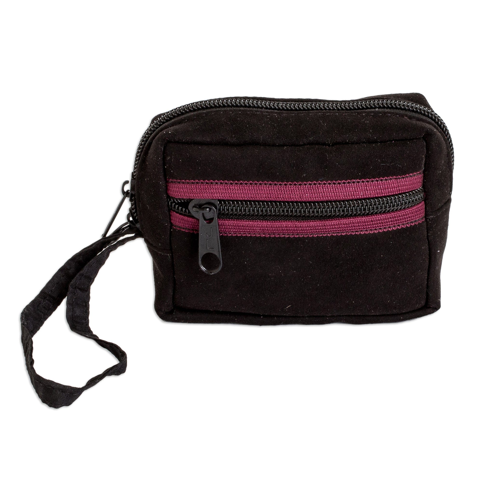 Geometric-Patterned Zippered Black Cotton Coin Purse - Practical Darkness