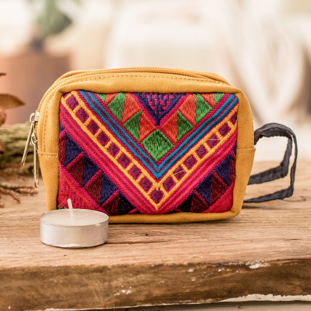 Mustard Cotton Coin Purse with Handwoven Geometric Motifs - Practical Mustard