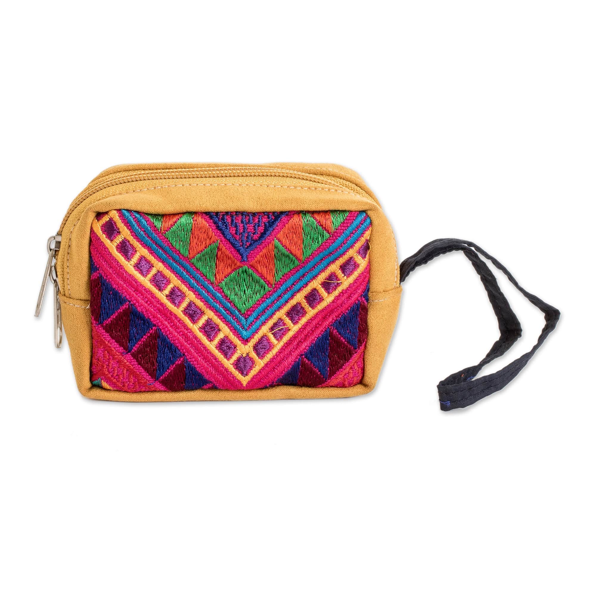 Mustard Cotton Coin Purse with Handwoven Geometric Motifs - Practical Mustard