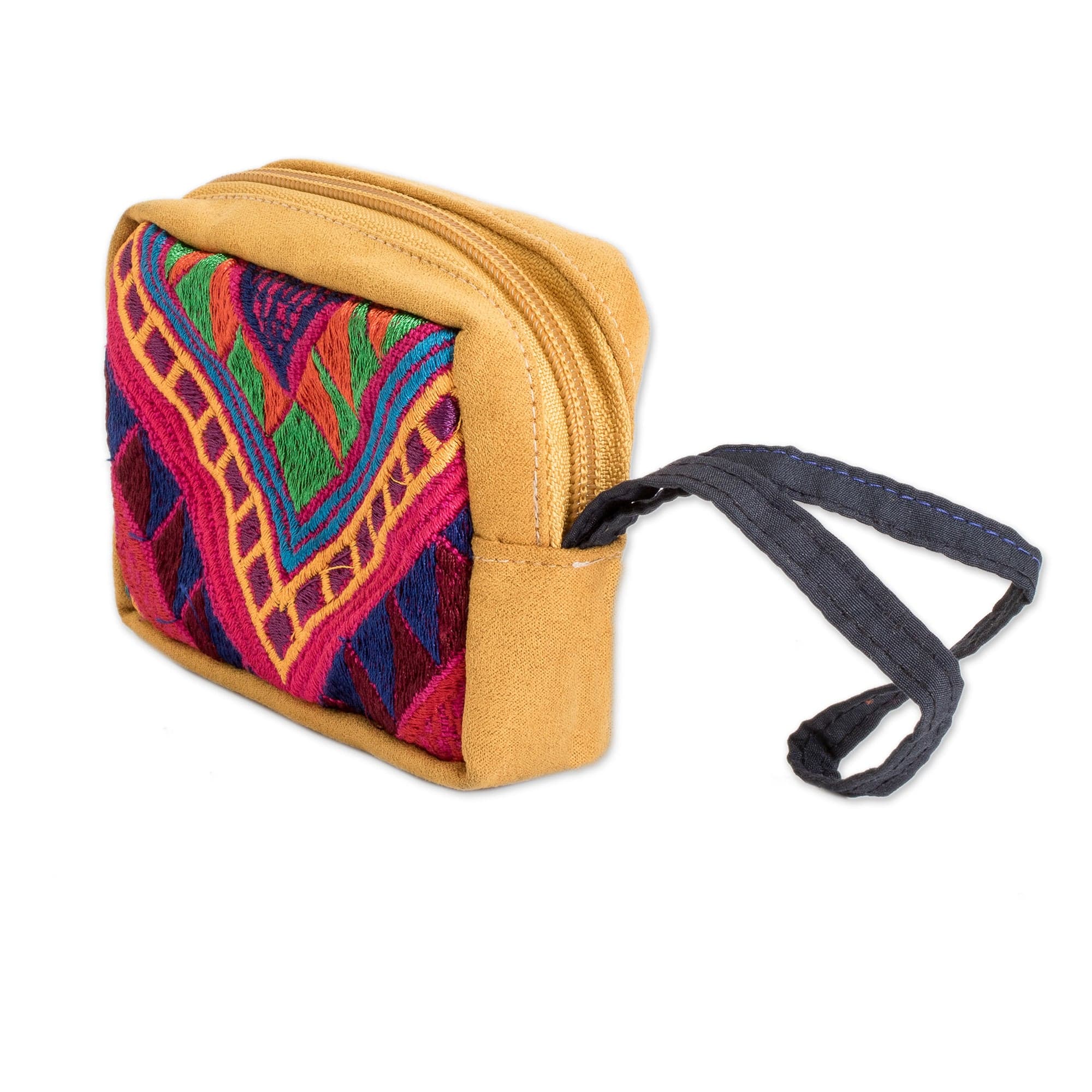 Mustard Cotton Coin Purse with Handwoven Geometric Motifs - Practical Mustard