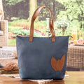 Autumn-Themed Azure Blue Faux Leather-Accented Shoulder Bag - Azure Fall