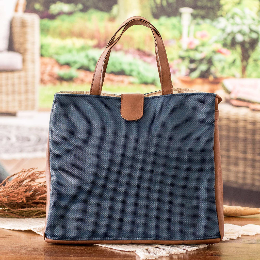 Fair Trade Faux Leather-Accented Handbag from Costa Rica - Mahogany Promenade