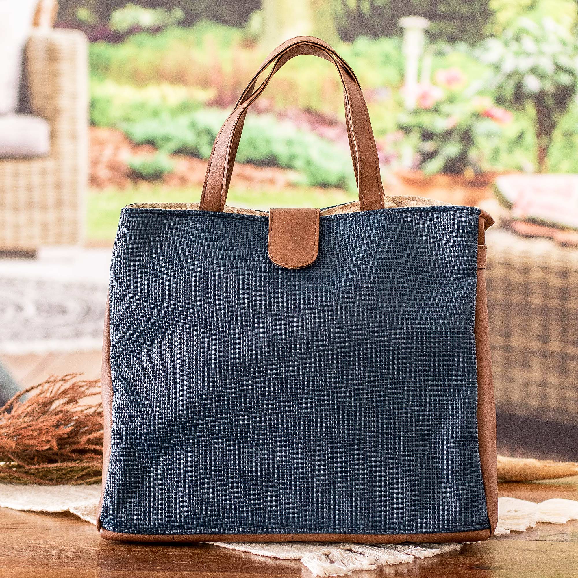 Fair Trade Faux Leather-Accented Handbag from Costa Rica - Mahogany Promenade