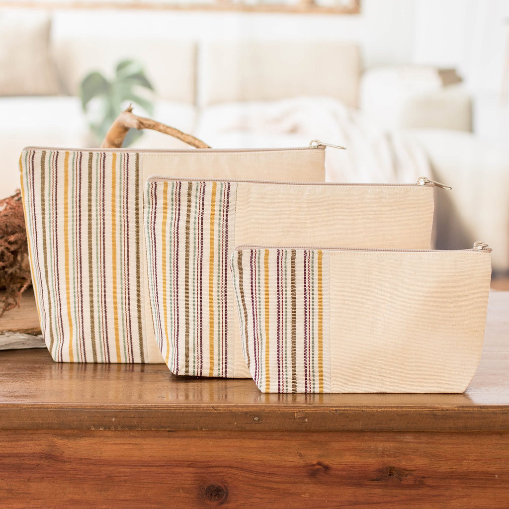 3-Piece Hand-Loomed Striped Cotton Cosmetic Bag Set - Joy of Color