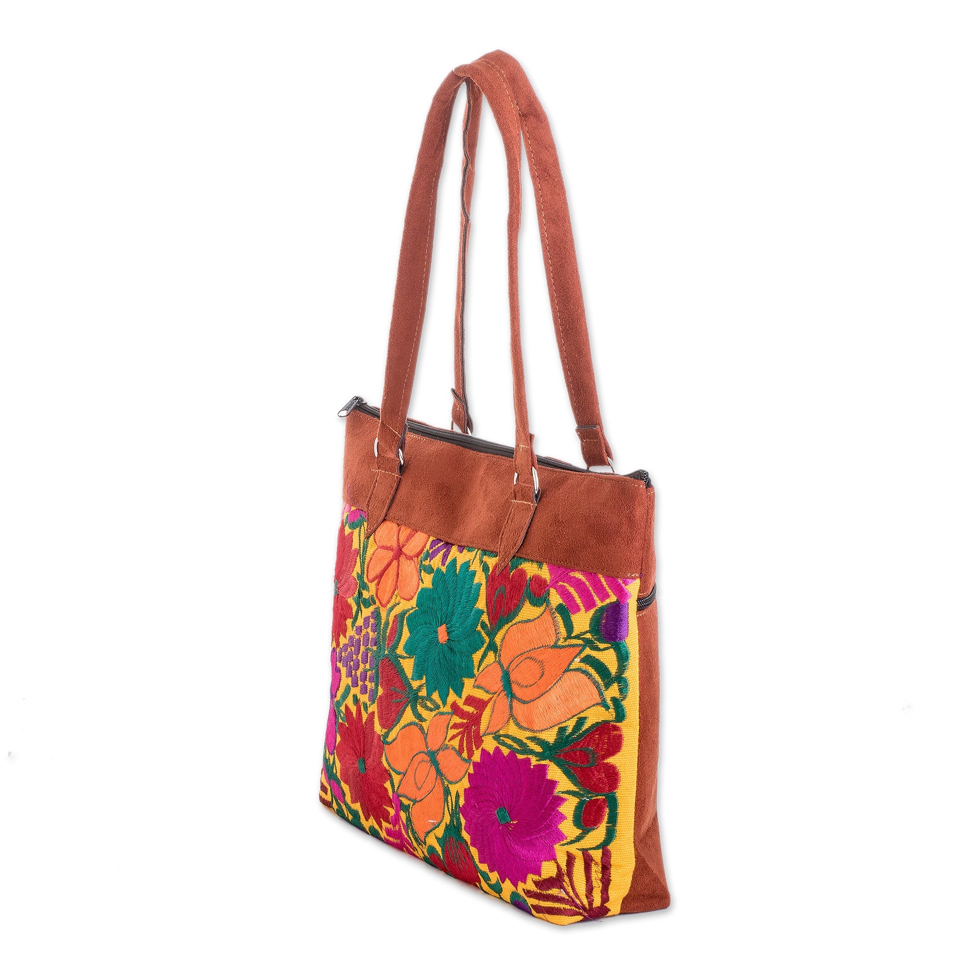 Colorful Hand-Woven Tote Bag with Floral Patterns - Country Flowers