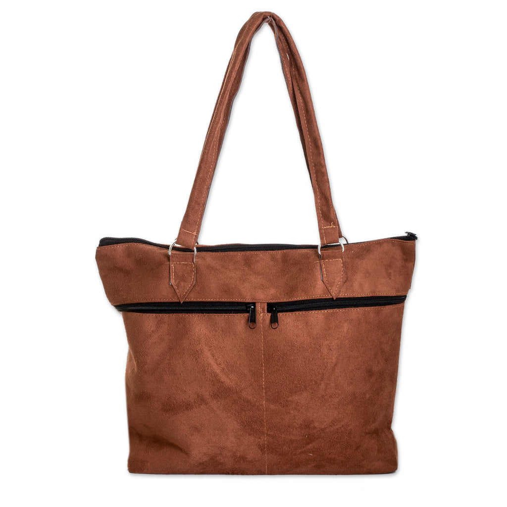 Brown and Ivory Tote Bag with Handwoven Floral Designs - Floral Elegance