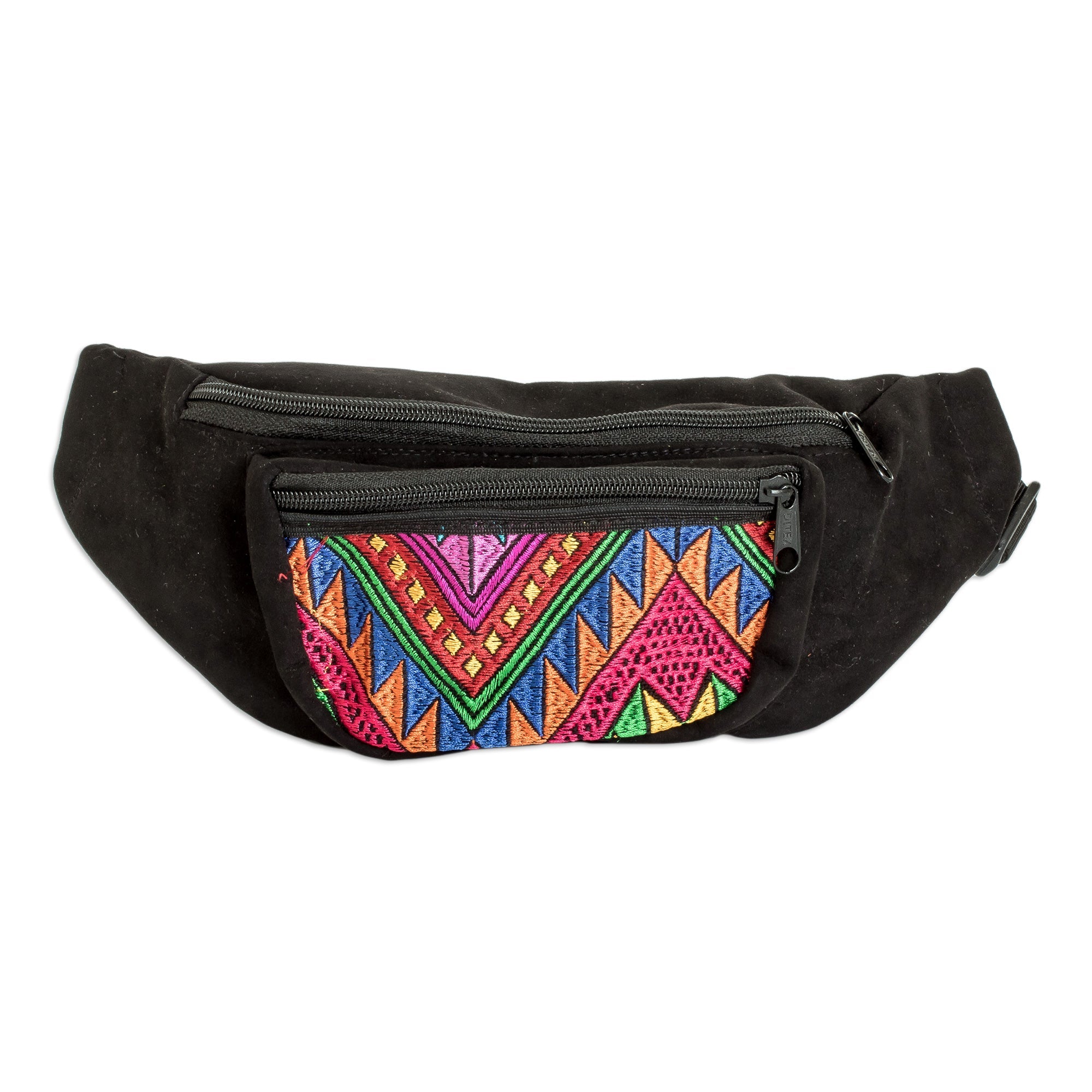 Adjustable Black Fanny Pack with Guatemalan Handwoven Accent - Guatemalan Heritage
