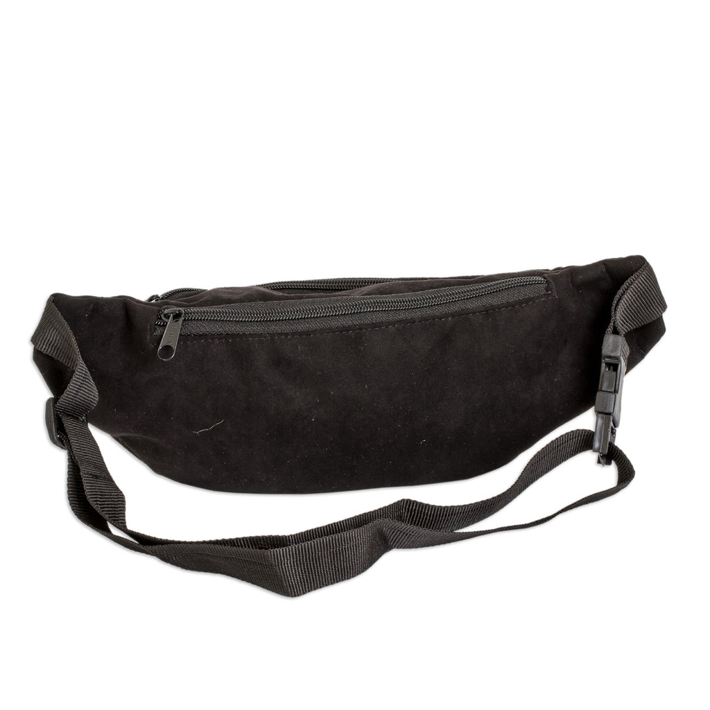 Adjustable Black Fanny Pack with Guatemalan Handwoven Accent - Guatemalan Heritage