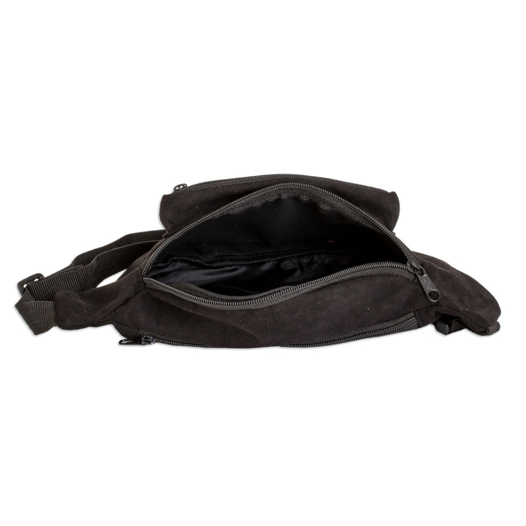 Adjustable Black Fanny Pack with Guatemalan Handwoven Accent - Guatemalan Heritage