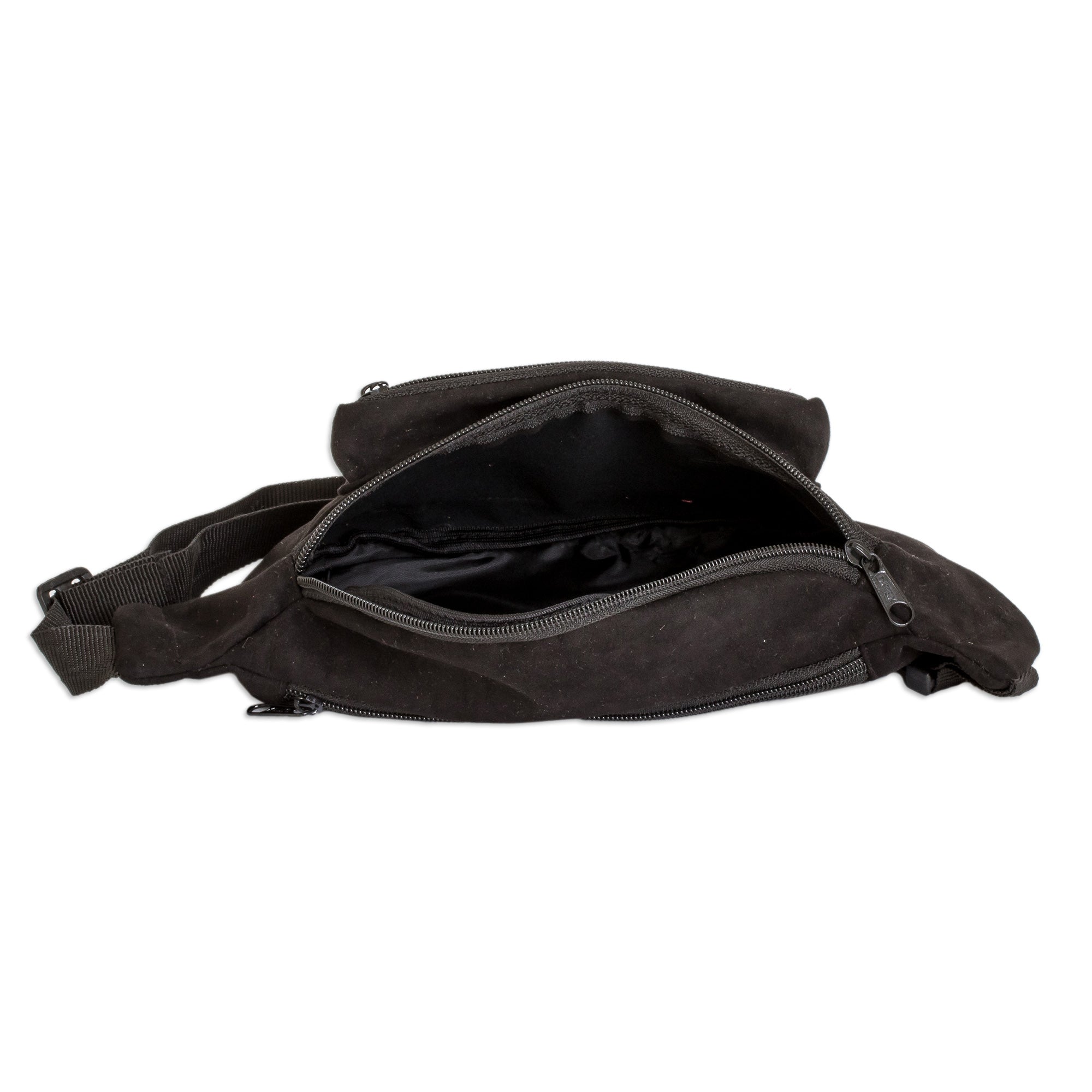 Adjustable Black Fanny Pack with Guatemalan Handwoven Accent - Guatemalan Heritage