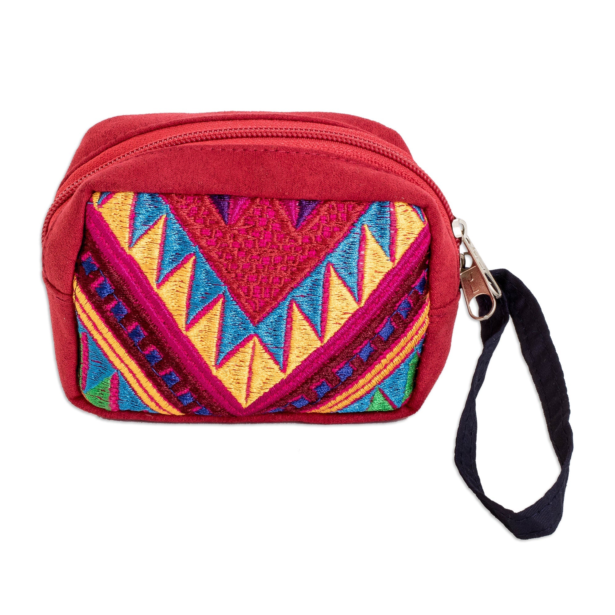Red Geometric Cotton Coin Purse Hand-Woven in Guatemala - Vibrant Versatility