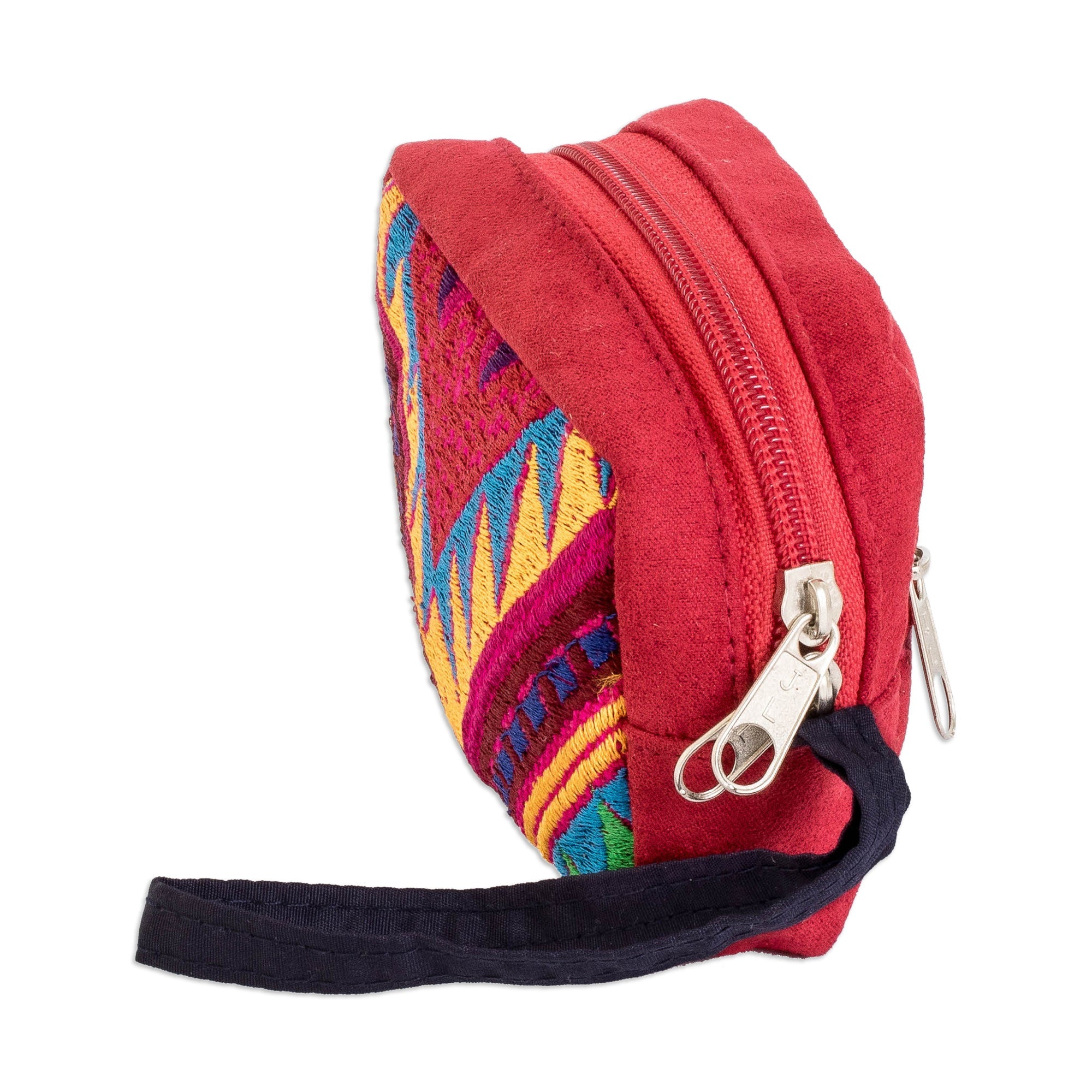 Red Geometric Cotton Coin Purse Hand-Woven in Guatemala - Vibrant Versatility