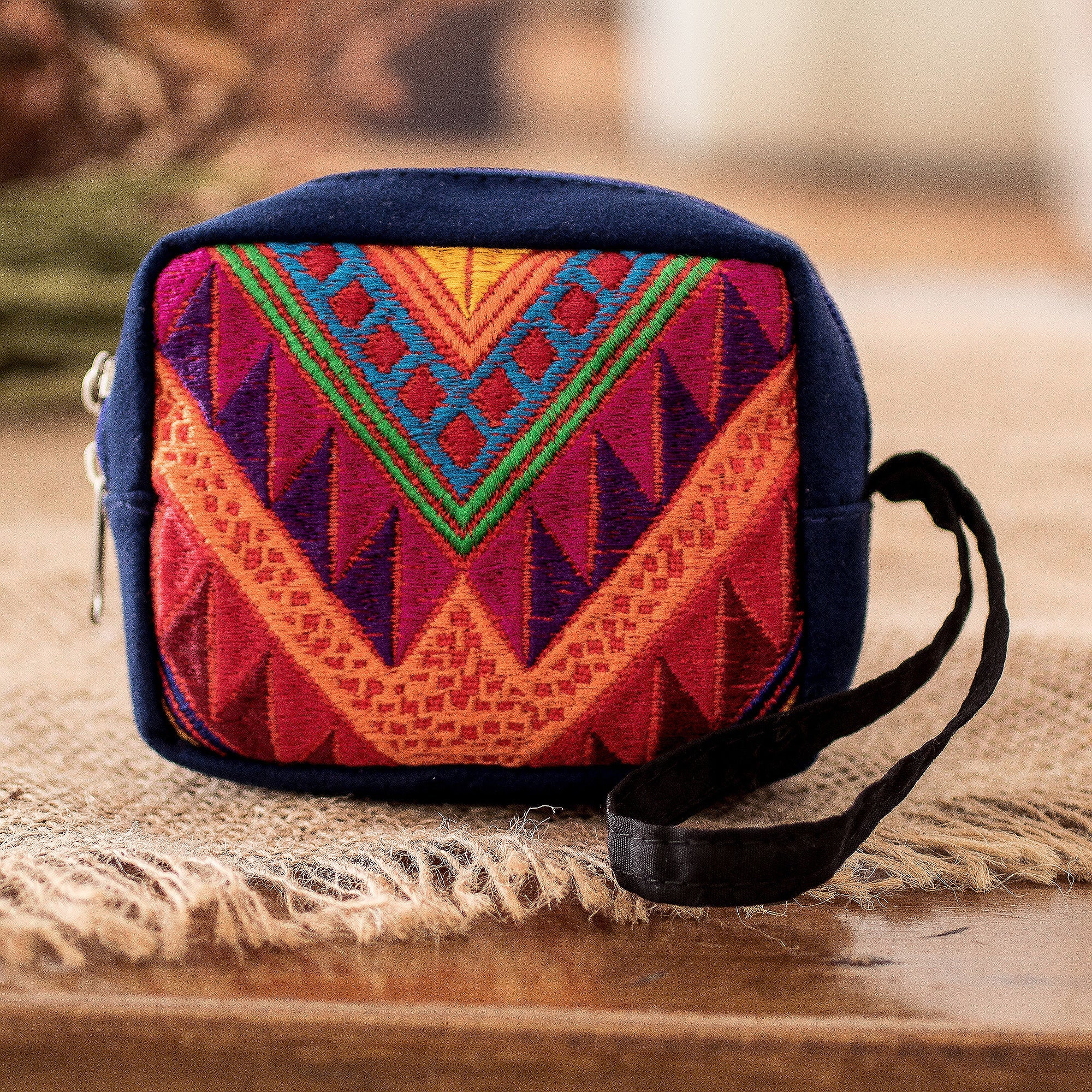 Guatemala Hand-Woven Blue Geometric-Themed Cotton Coin Purse - Fashionable Versatility